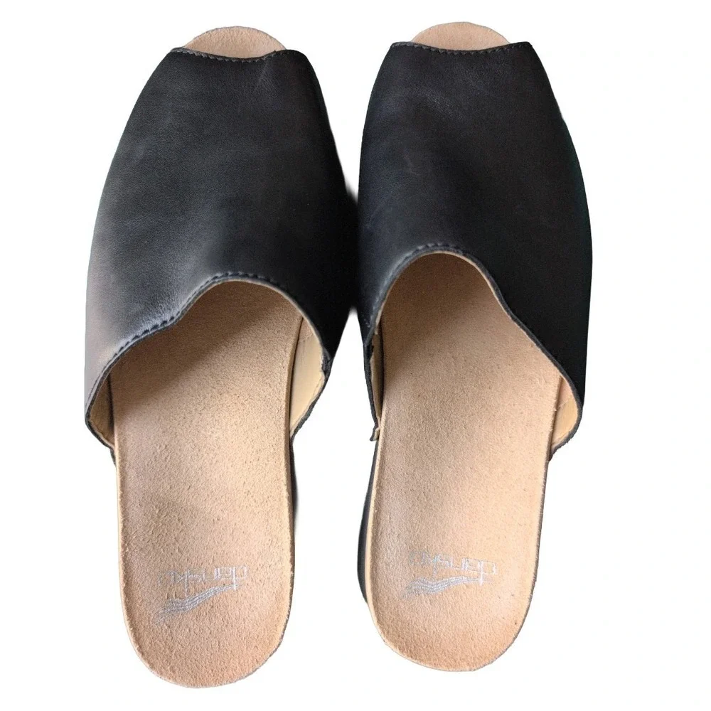 Dansko Ravyn Black Peep Toe Slide Sandals Women's Size EU 41 US 10 Comfort